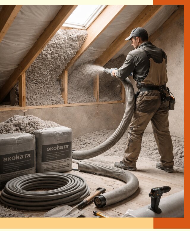Утепление мансарды эковатой в Челябинске от 2269 руб/м2 — монтаж, задувка, цена | ТепломастерЧлб